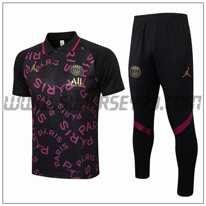 Polo Futbol Jordan PSG + Pantalones Negro/Purpura 2021 2022