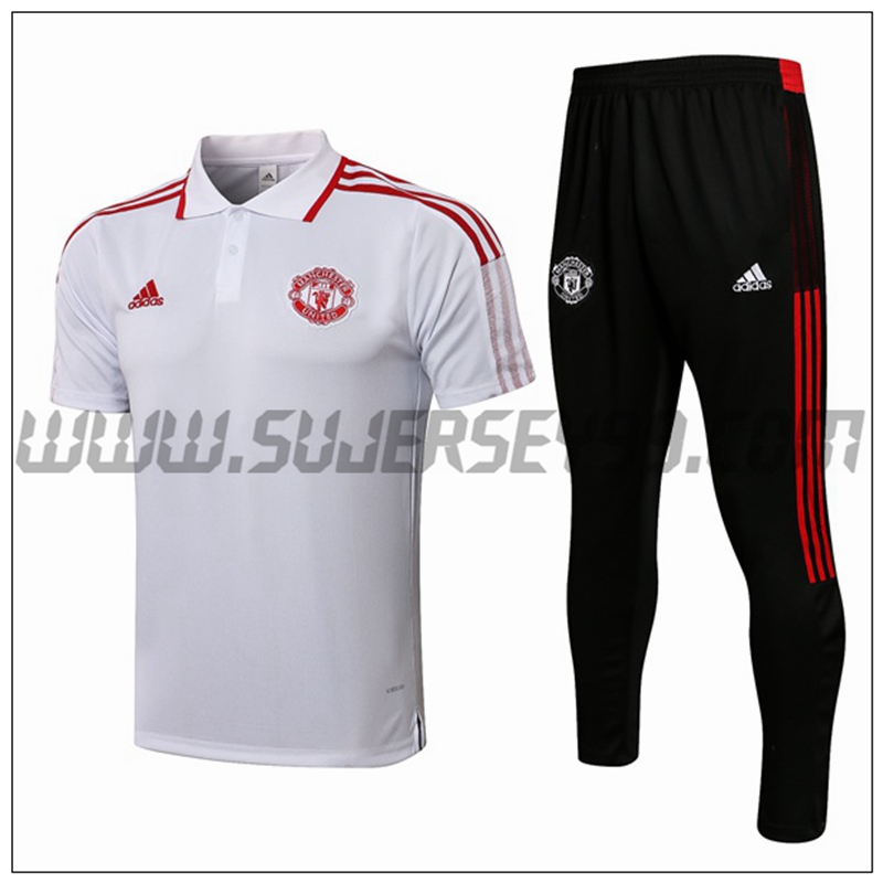 Polo Futbol Manchester United + Pantalones Rojo/Blanco 2021 2022 -01