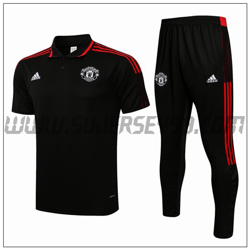 Polo Futbol Manchester United + Pantalones Rojo/Negro 2021 2022