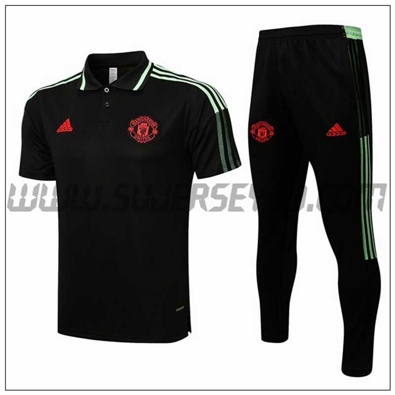 Polo Futbol Manchester United + Pantalones Negro/Verde 2021 2022