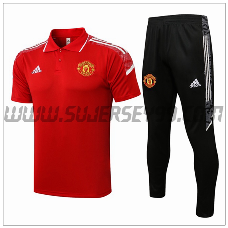 Polo Futbol Manchester United + Pantalones Blanco/Rojo 2021 2022 -01