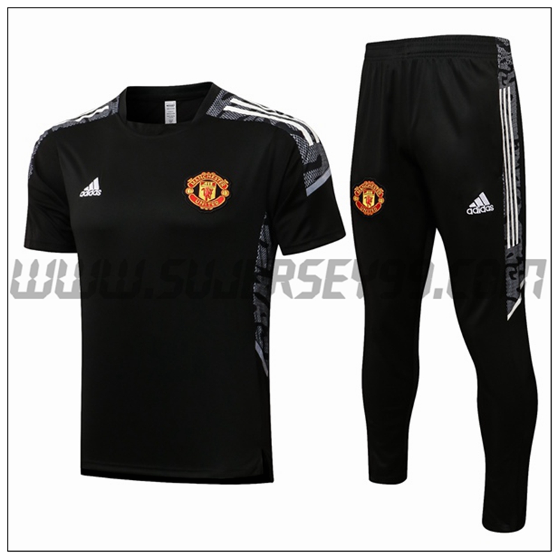 Polo Futbol Manchester United + Pantalones Blanco/Negro 2021 2022