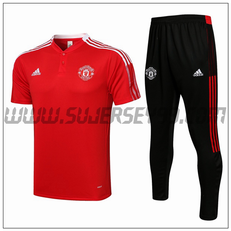 Polo Futbol Manchester United + Pantalones Blanco/Rojo 2021 2022