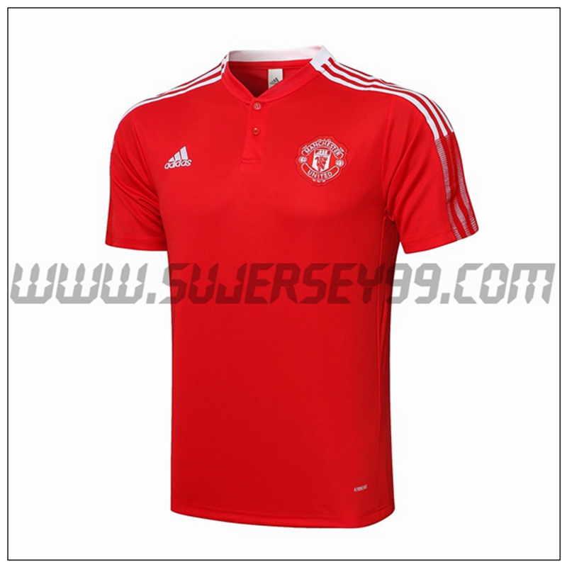 Polo Futbol Manchester United Blanco/Rojo 2021 2022