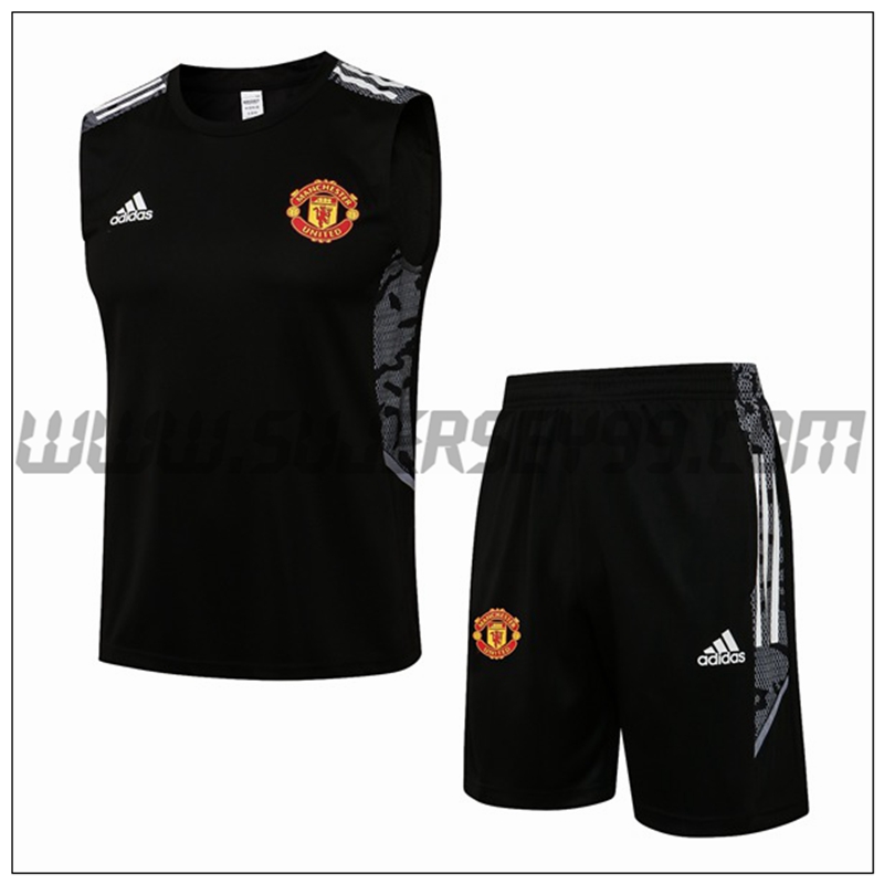 Chaleco de Entrenamiento Manchester United + Pantalones Cortos Negro 2021 2022