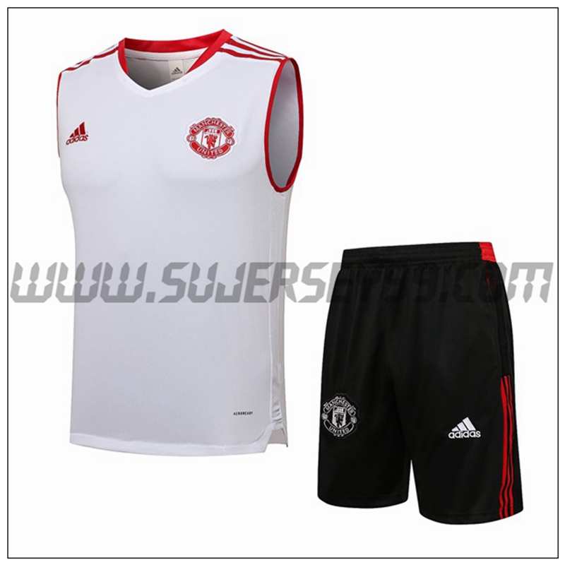 Chaleco de Entrenamiento Manchester United + Pantalones Cortos Blanco 2021 2022