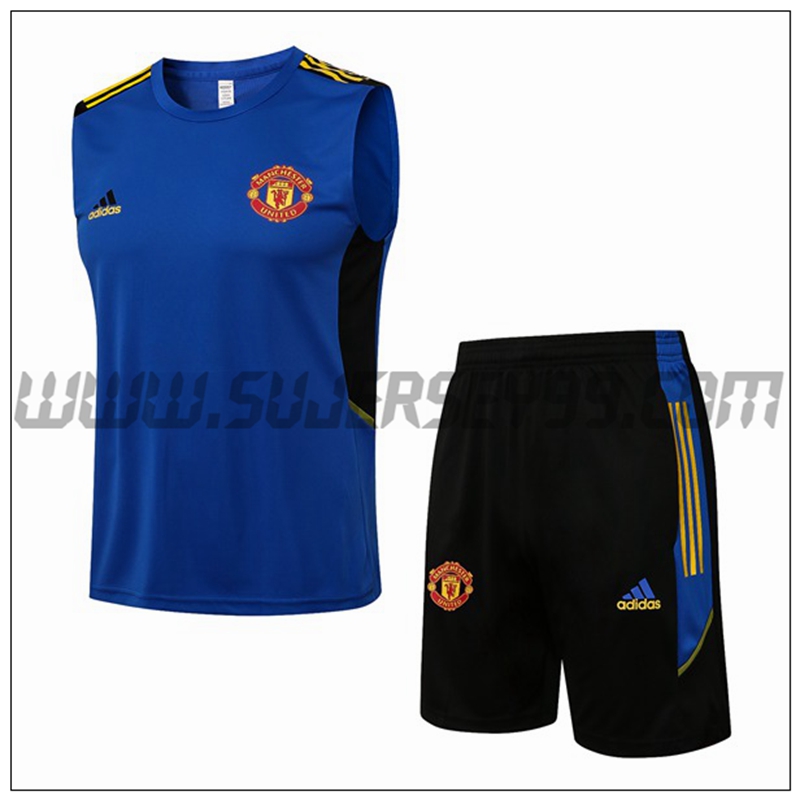 Chaleco de Entrenamiento Manchester United + Pantalones Cortos Azul 2021 2022