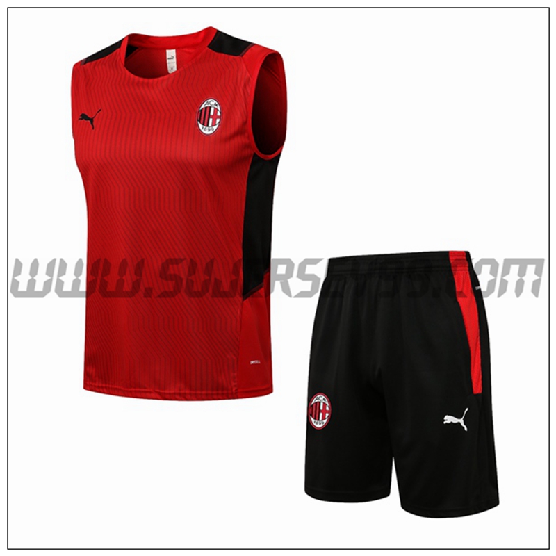 Chaleco de Entrenamiento AC Milan + Pantalones Cortos Rojo/Negro 2021 2022