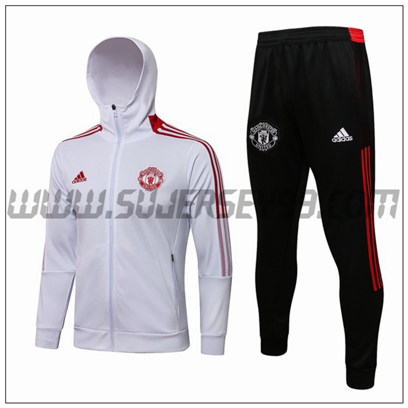 Chaqueta con Capucha Chandal del Manchester United Rojo/Blanco 2021 2022