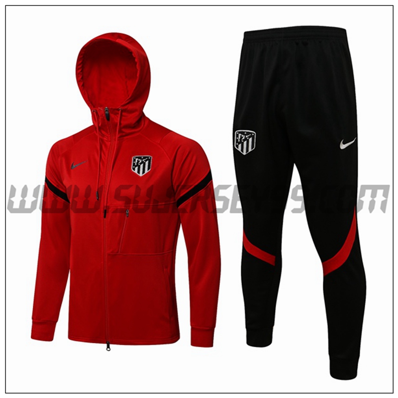 Chaqueta con Capucha Chandal del Atletico Madrid Rojo/Negro 2021 2022