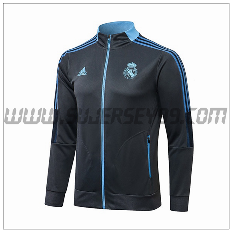 Chaqueta Futbol Real Madrid Gris Oscuro/Azul 2021 2022