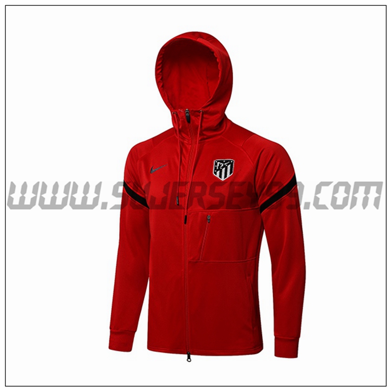 Chaqueta con Capucha Atletico Madrid Rojo/Negro 2021 2022