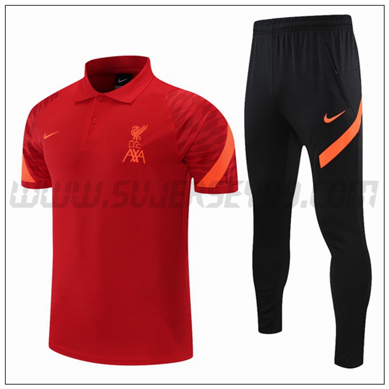 Polo Futbol FC Liverpool + Pantalones Naranja/Rojo 2021 2022