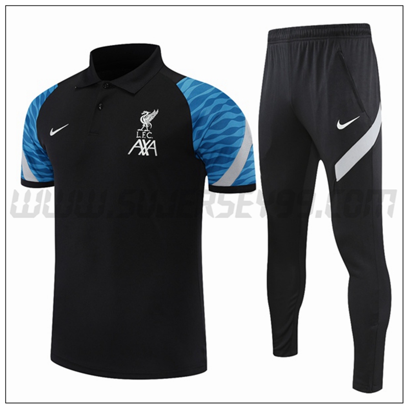 Polo Futbol FC Liverpool + Pantalones Negro/Azul 2021 2022