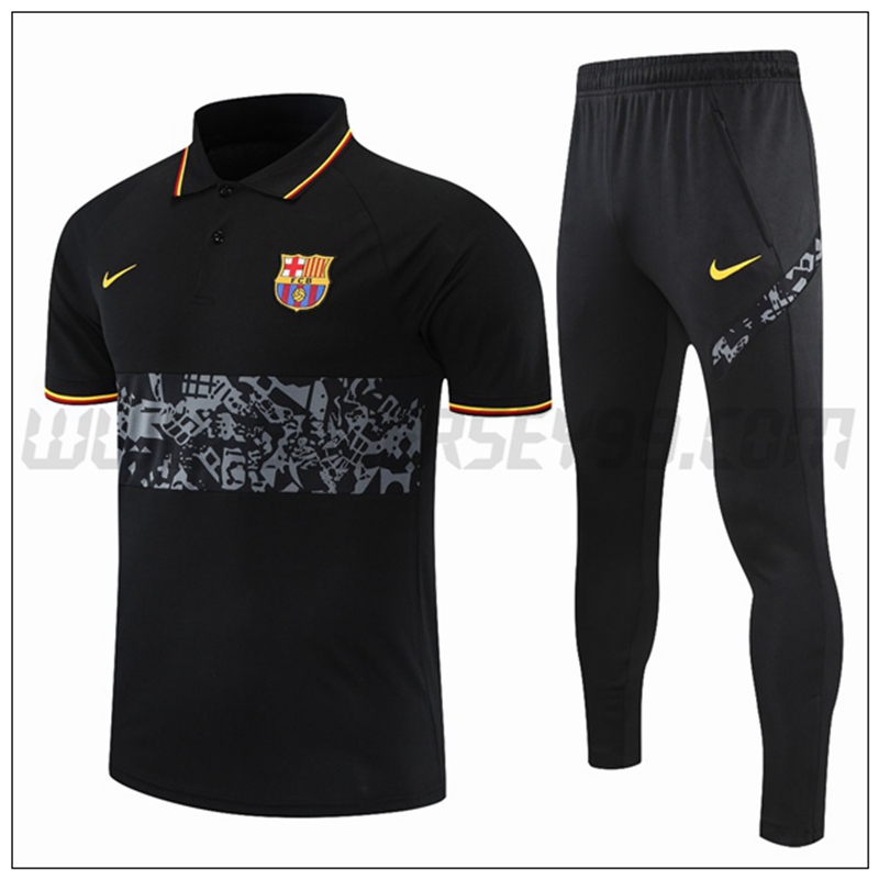 Polo Futbol FC Barcelona + Pantalones Negro/Gris 2021 2022