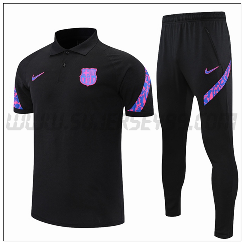 Polo Futbol FC Barcelona + Pantalones Negro/Púrpura 2021 2022