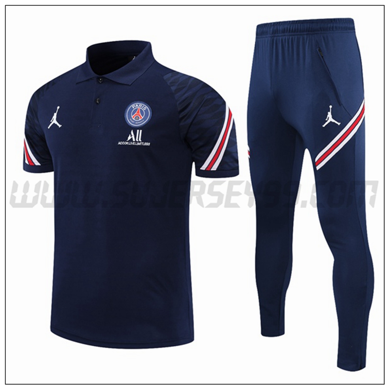 Polo Futbol Jordan PSG + Pantalones Azul Marino/Rojo 2021 2022