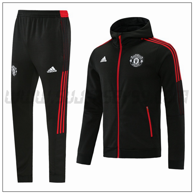 Chaqueta con Capucha Chandal del Manchester United Negro/Rojo 2021 2022