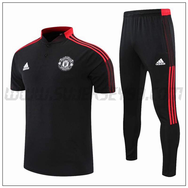 Polo Futbol Manchester United + Pantalones Rojo/Negro 2021 2022