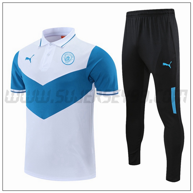 Polo Futbol Manchester City + Pantalones Blanco/Azul 2021 2022