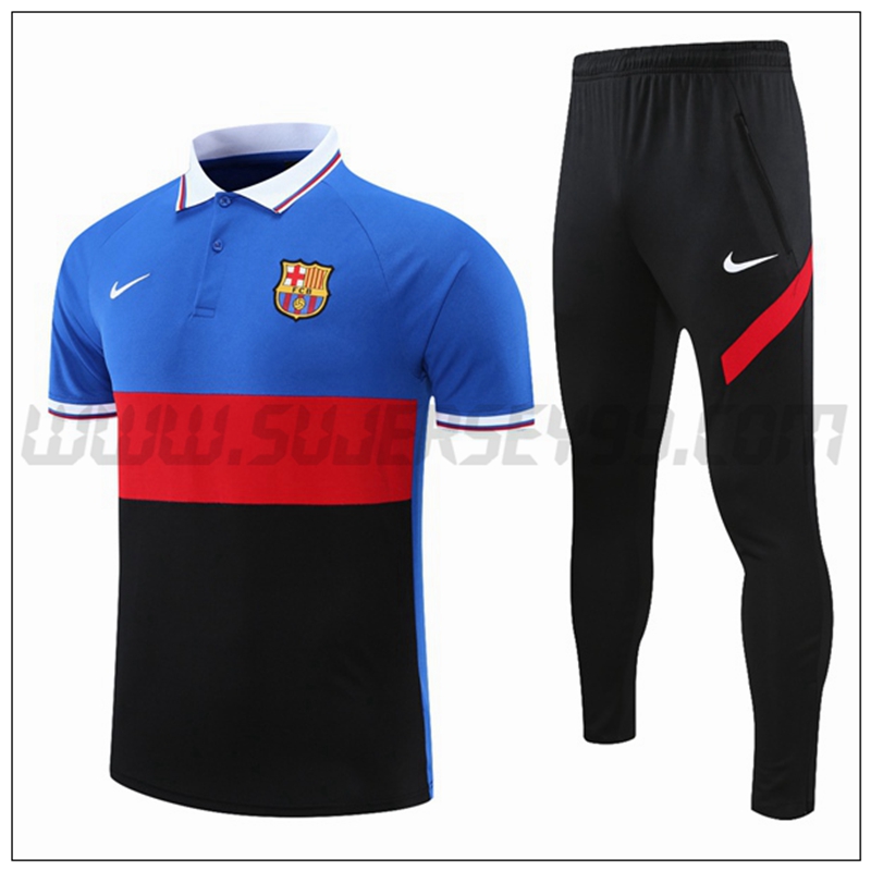 Polo Futbol FC Barcelona + Pantalones Azul/Negro/Rojo 2021 2022