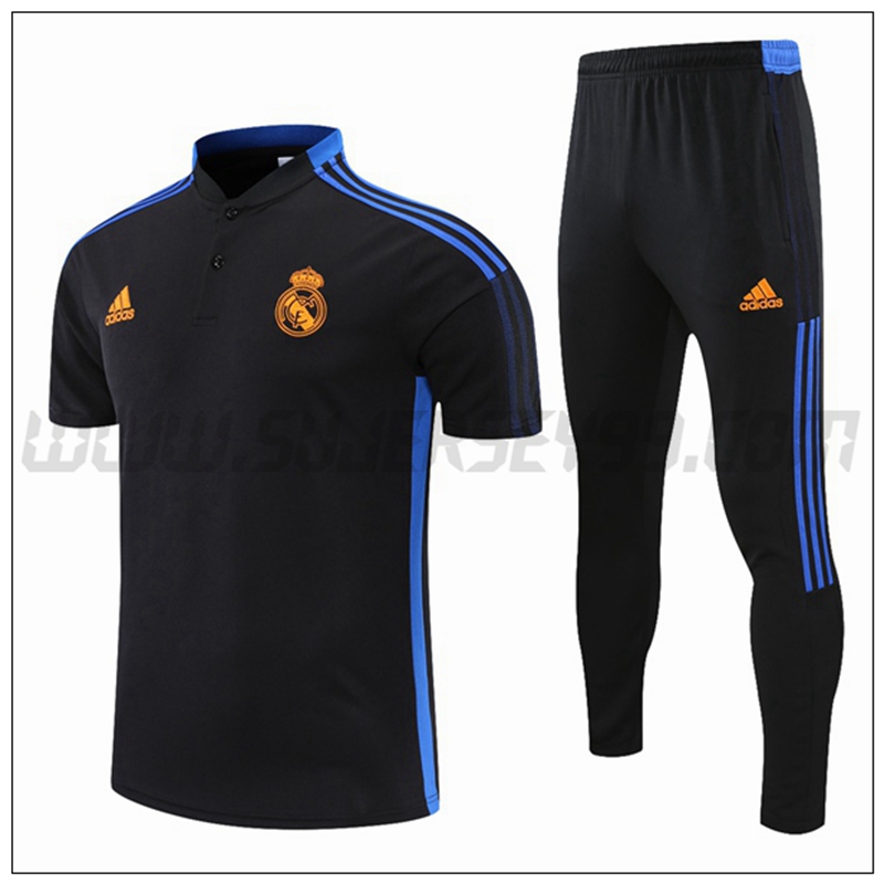 Polo Futbol Real Madrid + Pantalones Negro/Azul 2021 2022