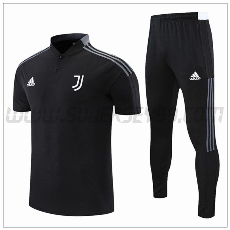 Polo Futbol Juventus + Pantalones Negro/Gris 2021 2022