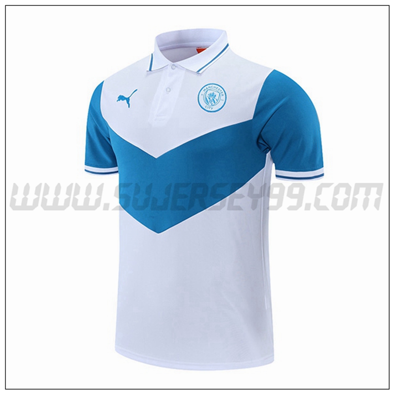 Polo Futbol Manchester City Blanco/Azul 2021 2022