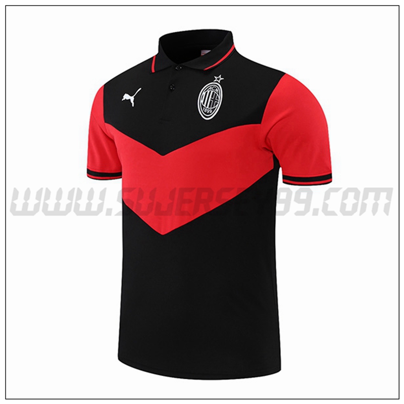 Polo Futbol AC Milan Negro/Rojo 2021 2022