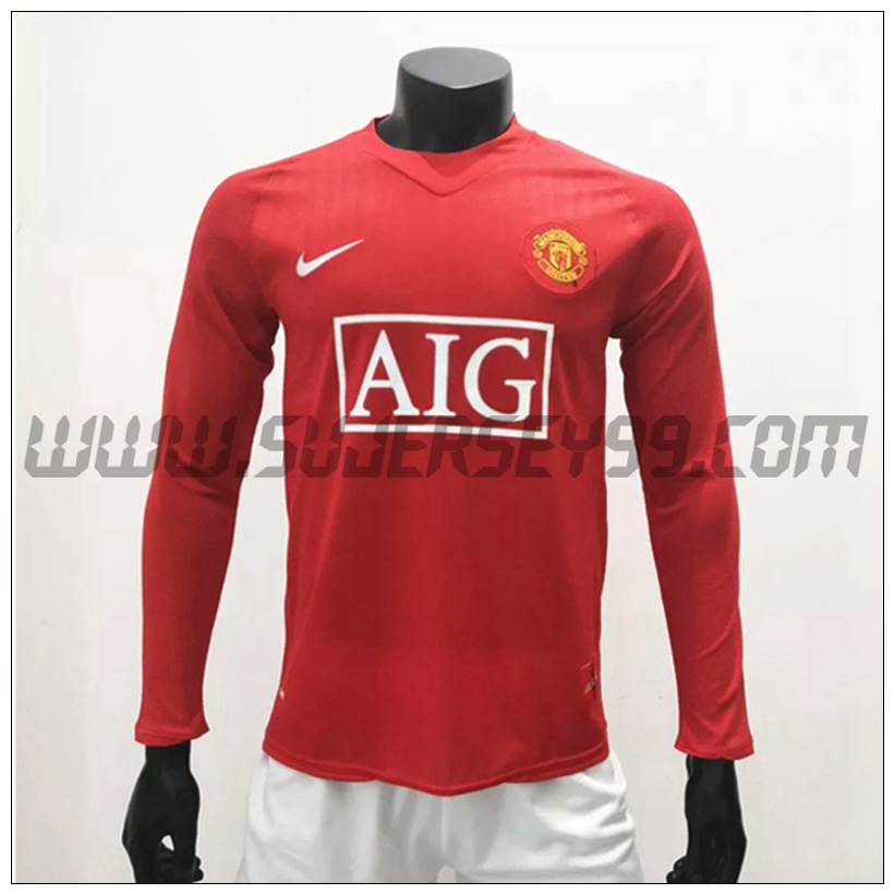 Camiseta Futbol Manchester United Retro Primera Manga Larga 2007/2009