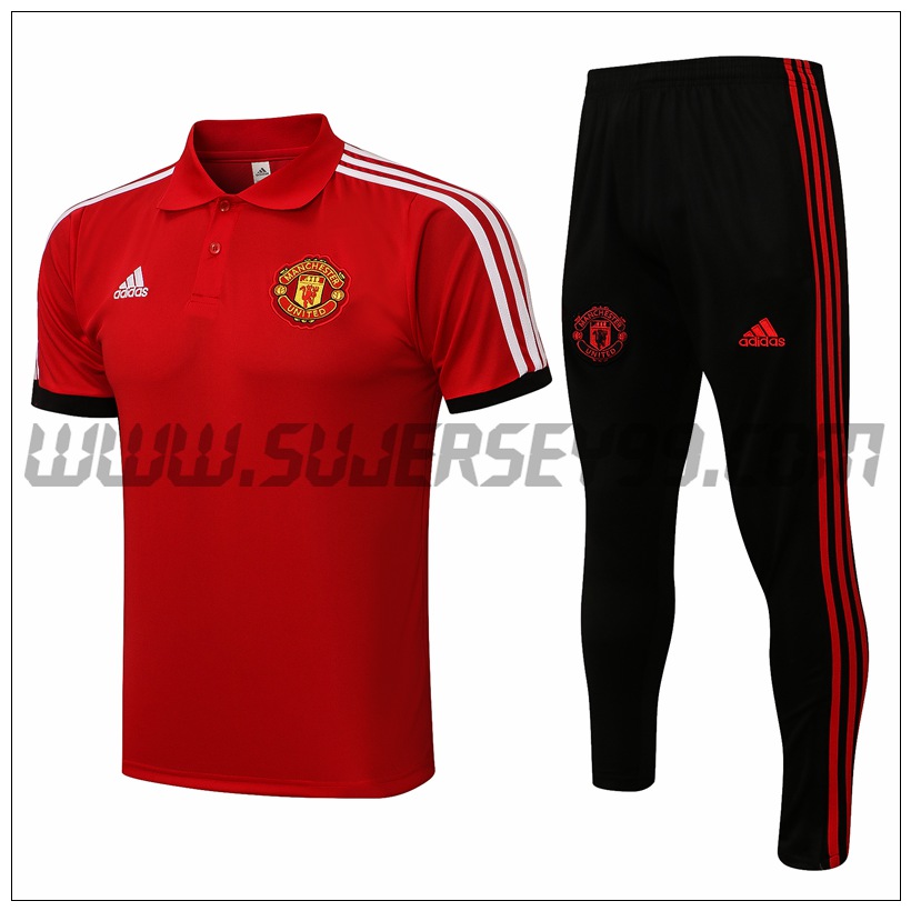 Polo Futbol Manchester United + Pantalones Rojo/Blanco 2021 2022