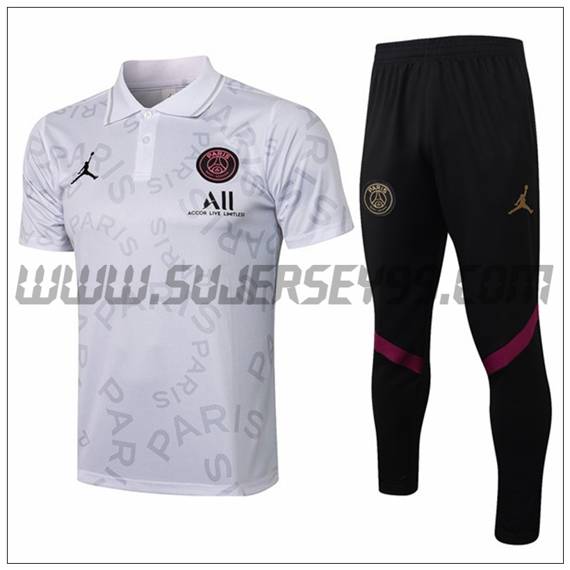 Polo Futbol Jordan PSG + Pantalones Blanco/Gris 2021 2022