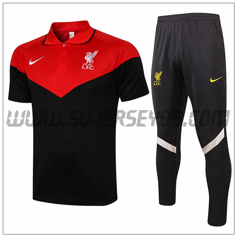 Polo Futbol FC Liverpool + Pantalones Negro/Rojo 2021 2022