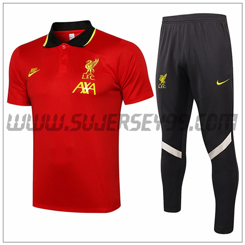 Polo Futbol FC Liverpool + Pantalones Rojo/Negro 2021 2022