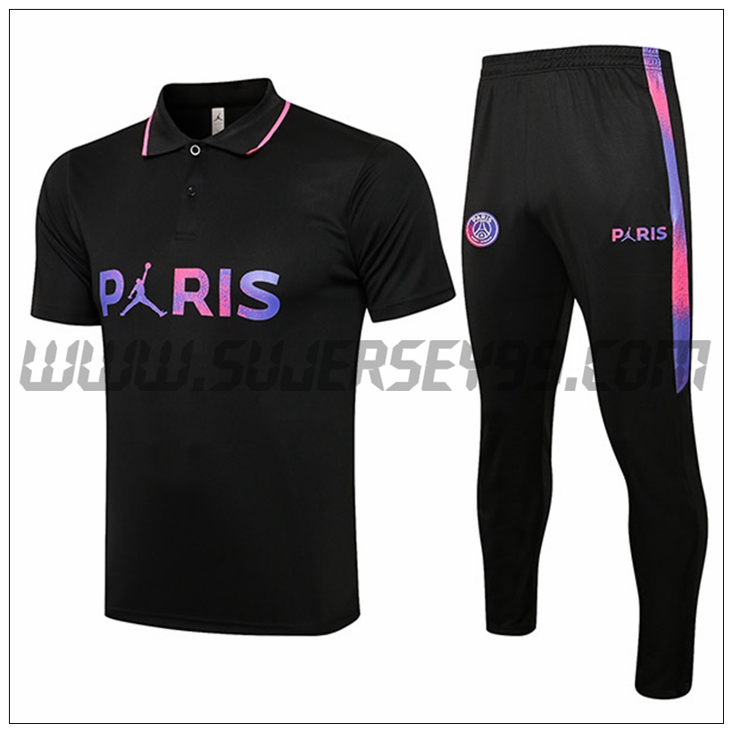 Polo Futbol Paris PSG + Pantalones Negro 2021 2022