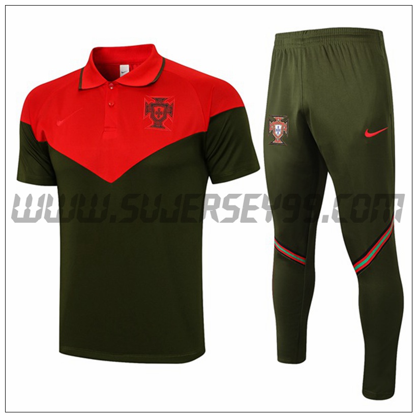 Polo Futbol Portugal + Pantalones Negro/Rojo 2021 2022