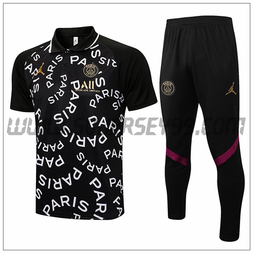 Polo Futbol Jordan PSG + Pantalones Negro/Blanco 2021 2022