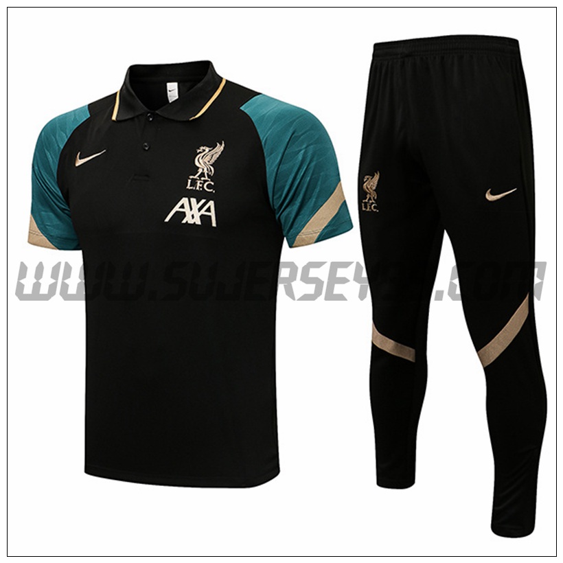 Polo Futbol FC Liverpool + Pantalones Negro 2021 2022