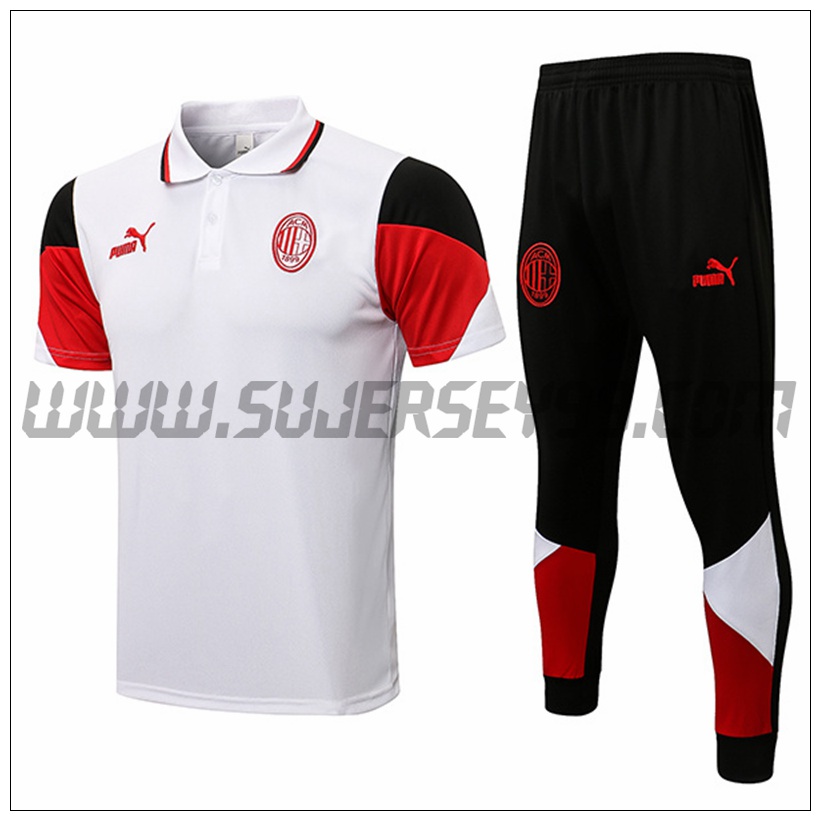 Polo Futbol AC Milan + Pantalones Rojo/Blanco 2021 2022