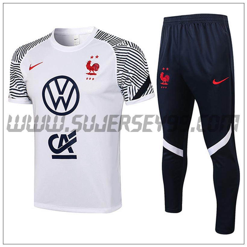 Polo Futbol Francia + Pantalones Blanco 2021 2022