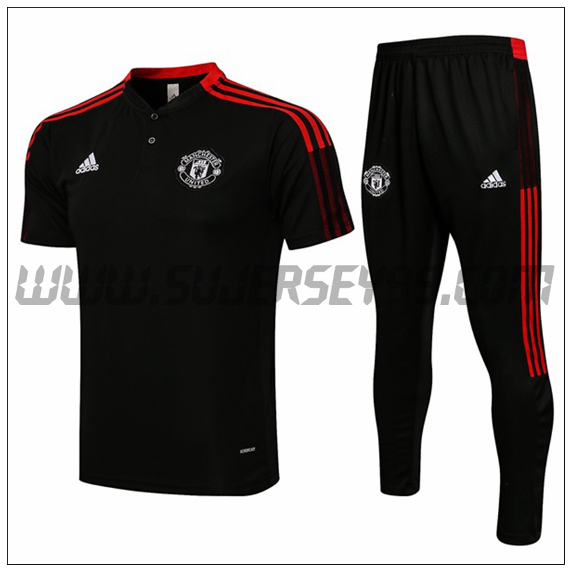 Polo Futbol Manchester United + Pantalones Negro 2021 2022