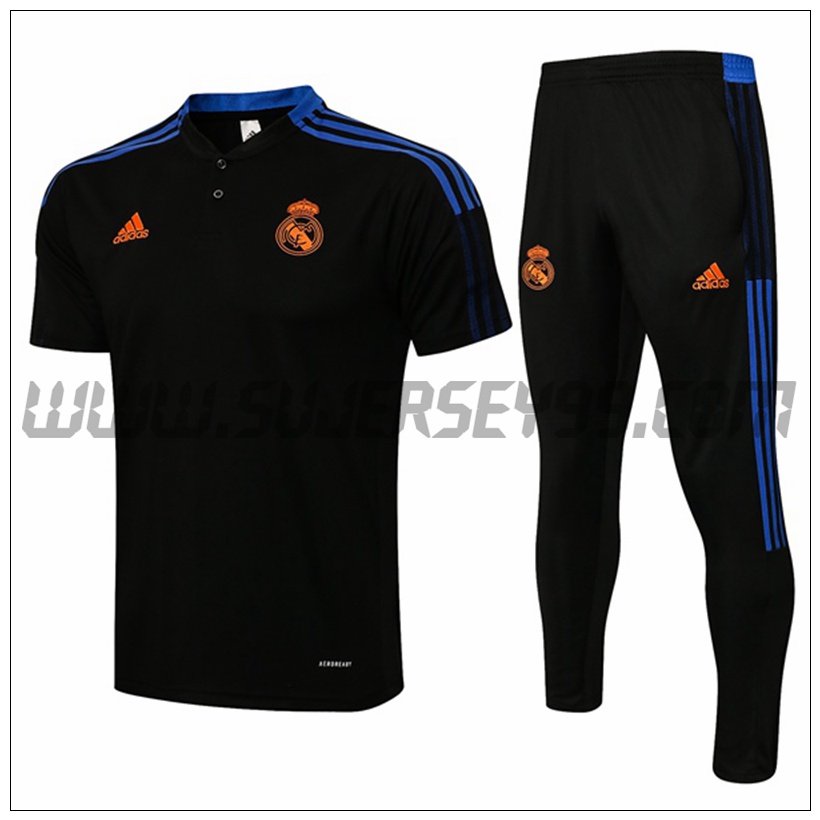 Polo Futbol Real Madrid + Pantalones Negro 2021 2022