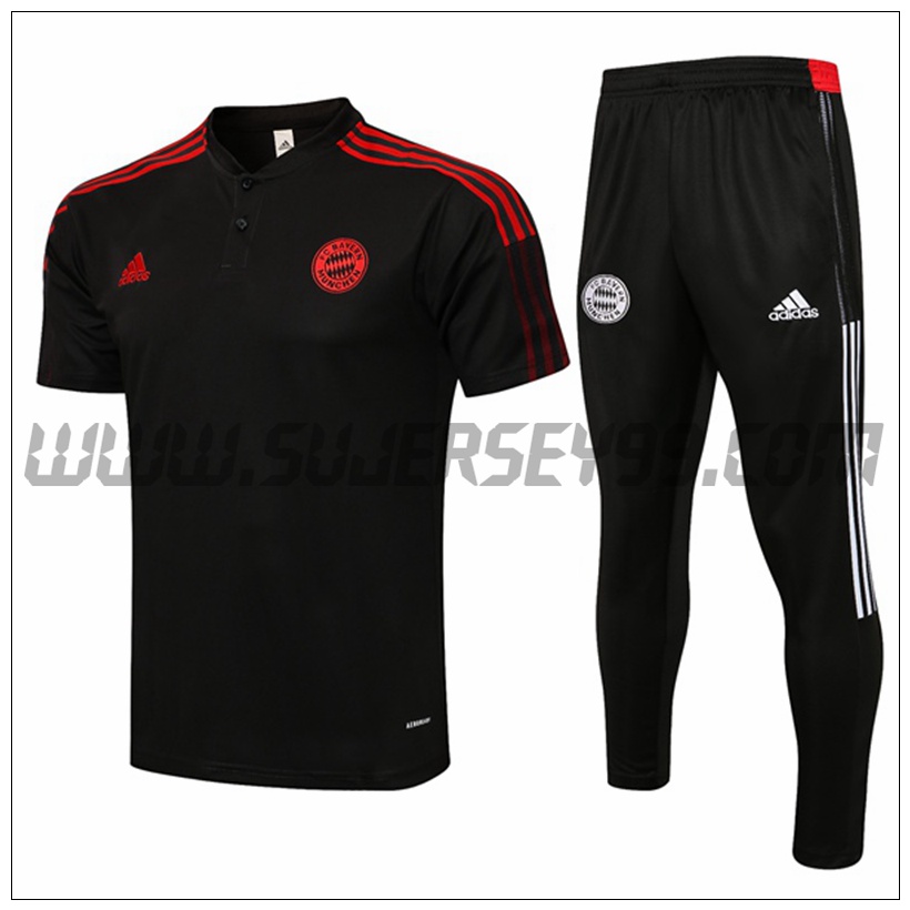 Polo Futbol Bayern Munich + Pantalones Negro/Rojo 2021 2022