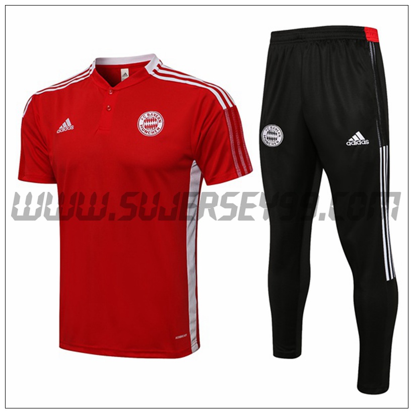 Polo Futbol Bayern Munich + Pantalones Rojo/Blanco 2021 2022