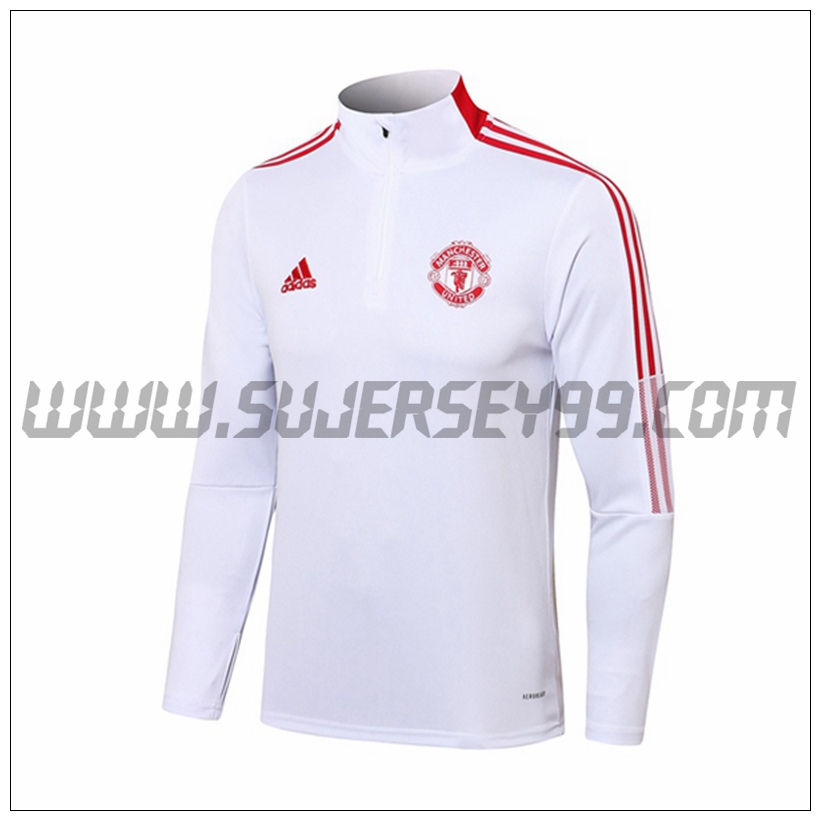 Sudadera Entrenamiento Manchester United Blanco/Rojo 2021 2022