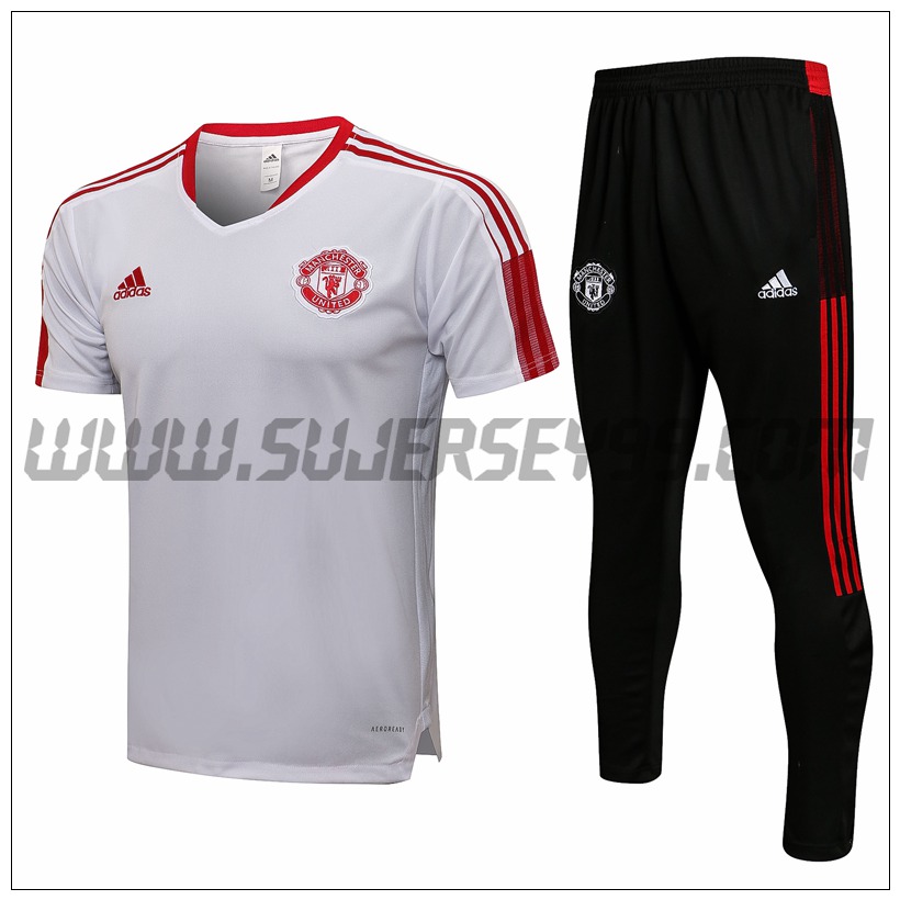 Camiseta Entrenamiento Manchester United + Pantalones Blanco/Rougr 2021 2022