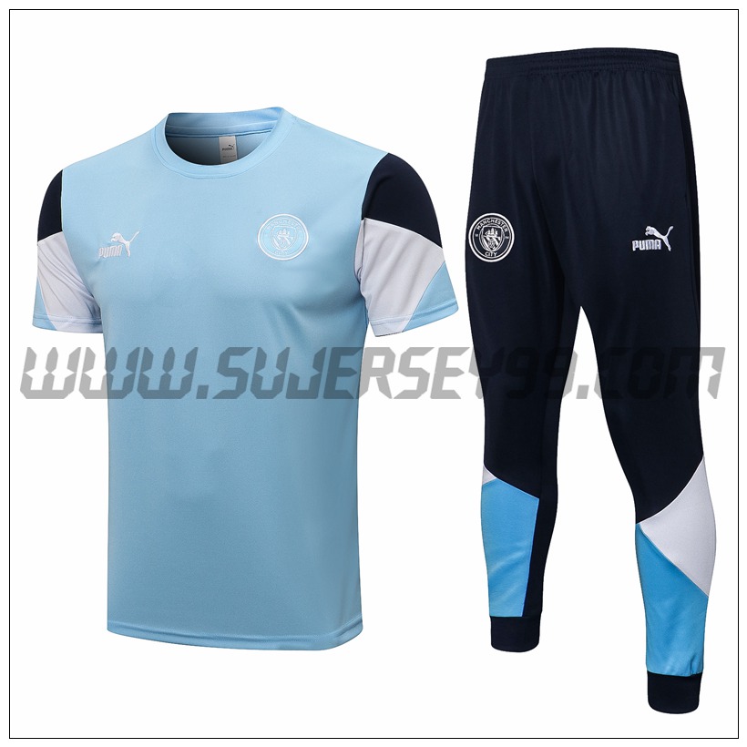 Camiseta Entrenamiento Manchester City + Pantalones Azul/Negro/Blanco 2021 2022