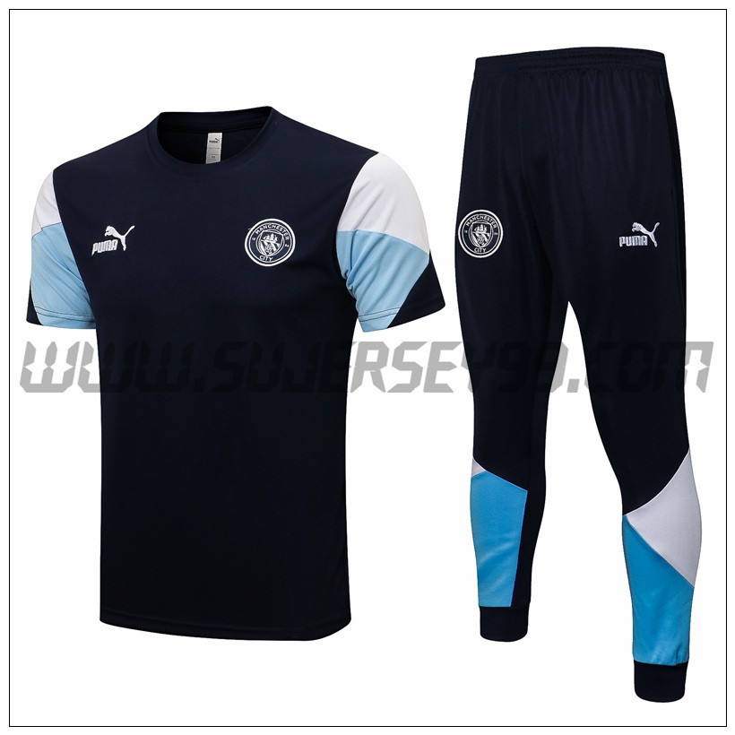 Camiseta Entrenamiento Manchester City + Pantalones Negro/Azul/Blanco 2021 2022