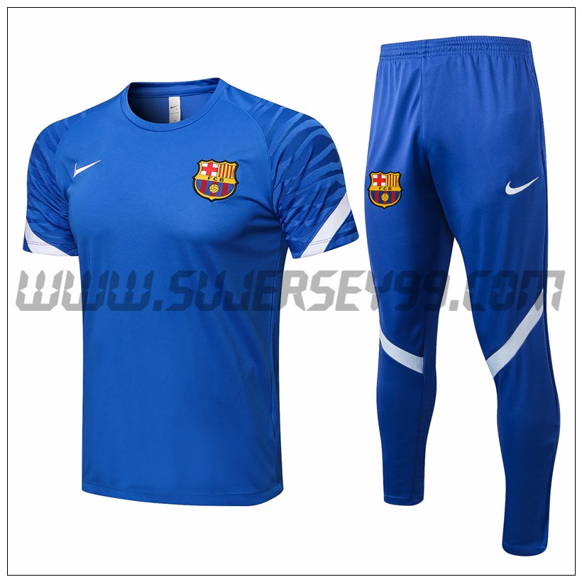 Camiseta Entrenamiento FC Barcelona + Pantalones Azul/Blanco 2021 2022