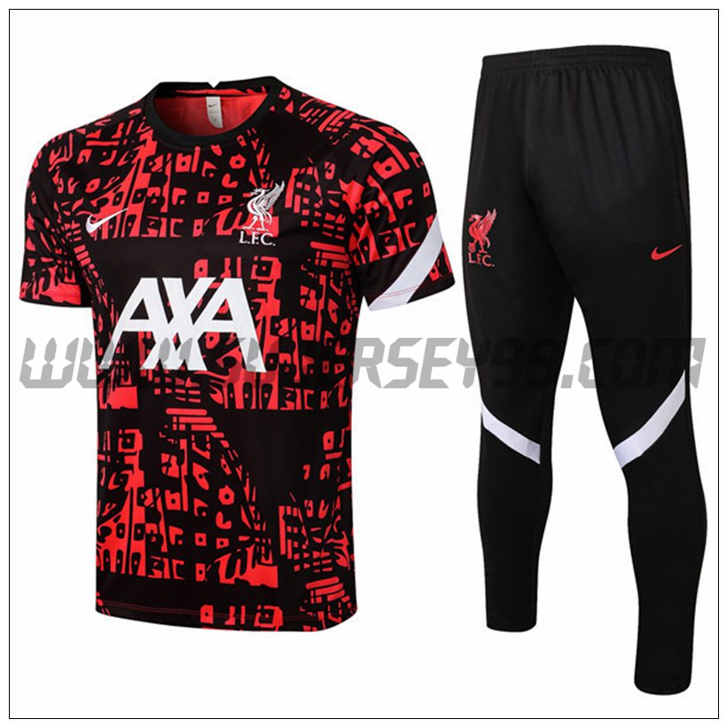 Camiseta Entrenamiento FC Liverpool + Pantalones Rojo/Negro 2021 2022